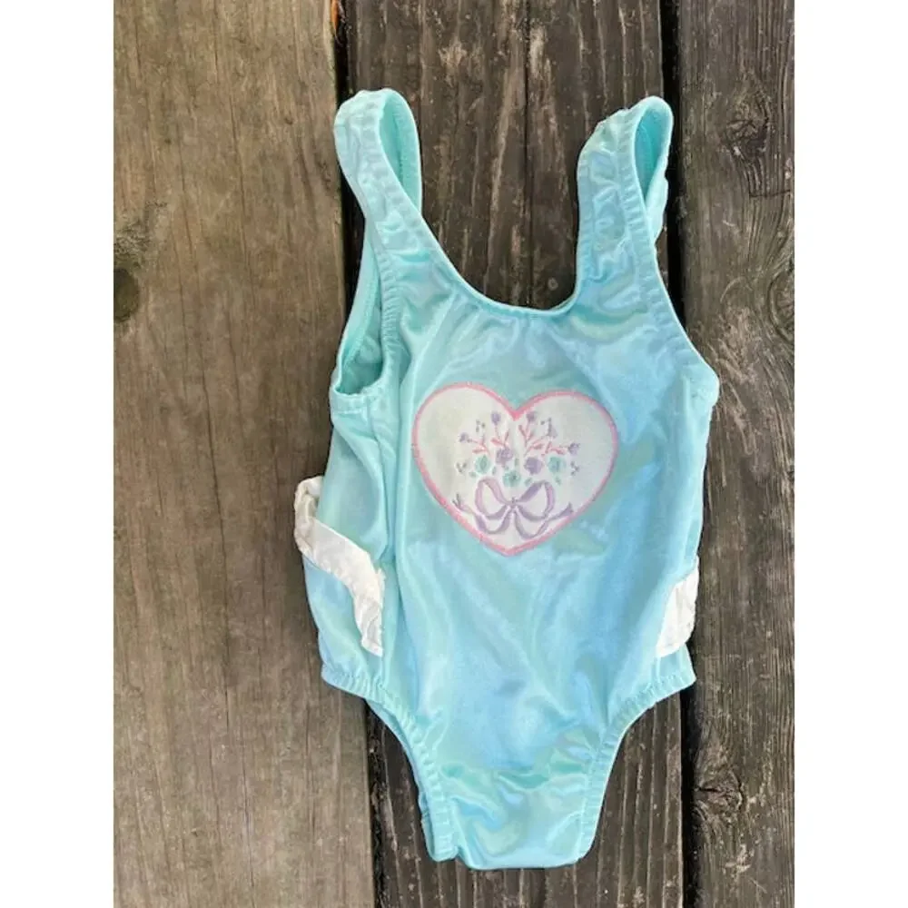 one piece swimsuit vintage heart seafoam ruffle 12 month